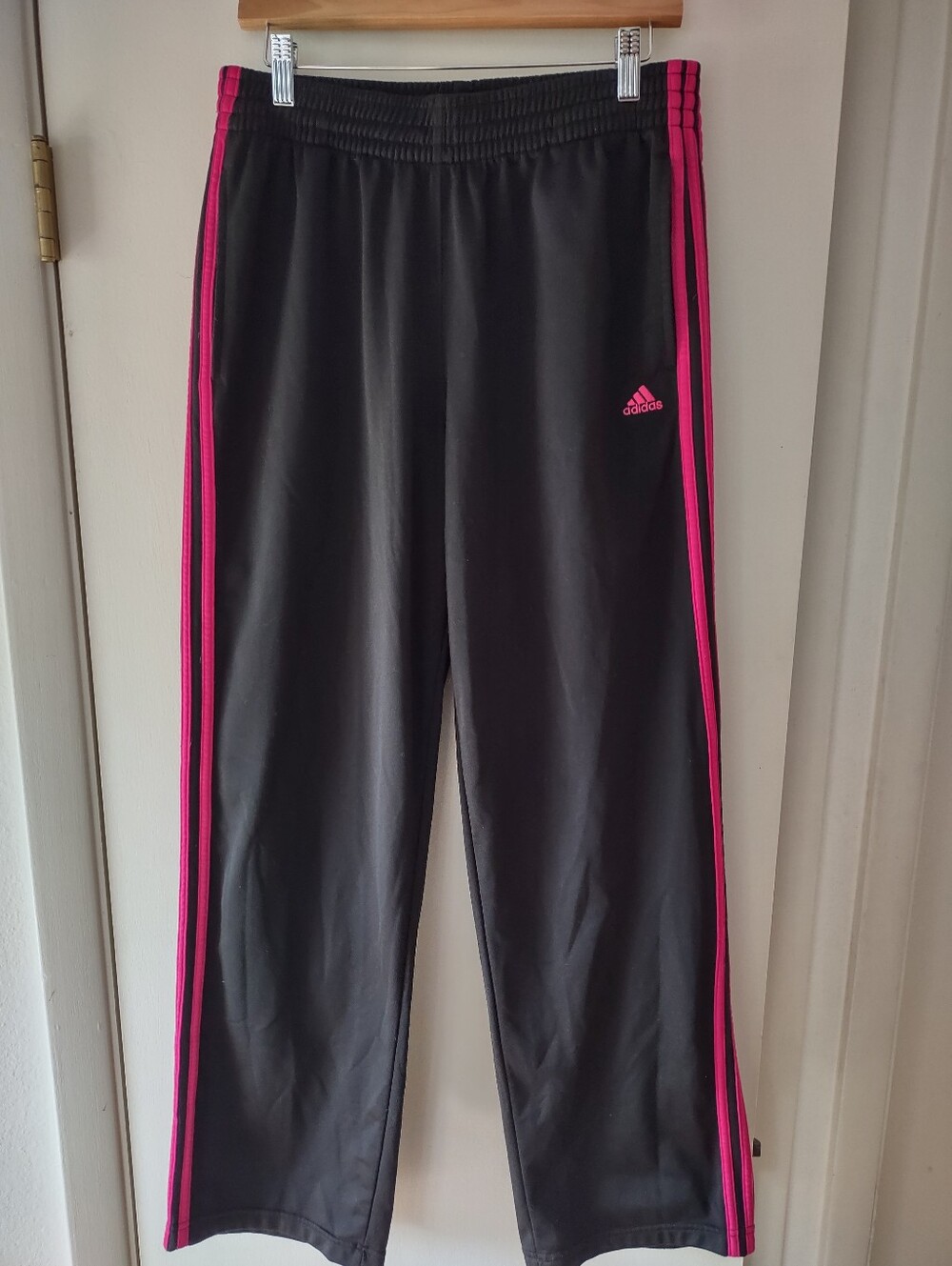 Adidas Women's Black Pink Track Pants Athletic Joggers Size L 3-Stripes